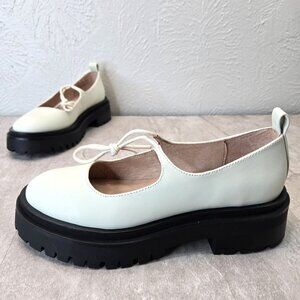 Steve Madden Maryjane Dress Shoes Leather White Preppy Lolita Platform Size 6